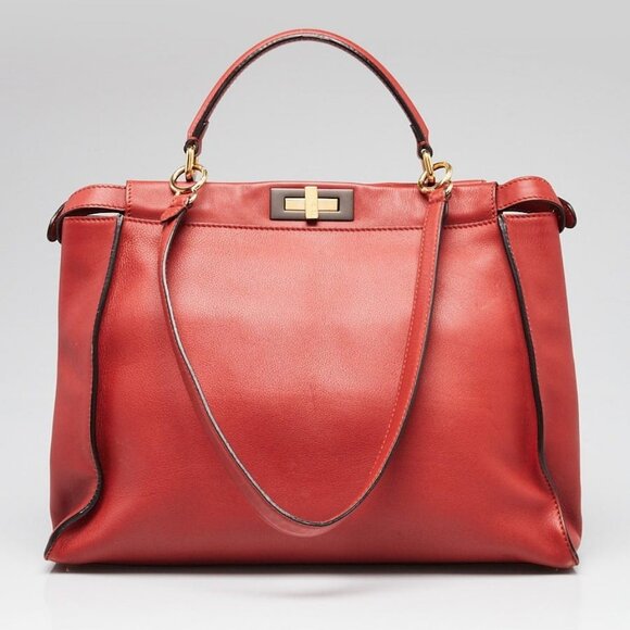 Fendi Handbags - Fendi Red Leather Large Peekaboo Satchel Bag 8BN210